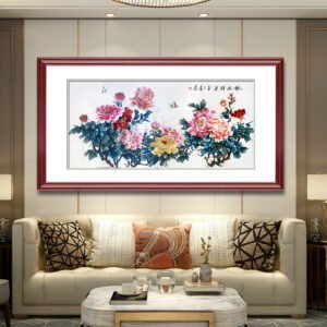 Chinese Suzhou embroidery peony hanging scroll